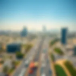 Aerial view of Sheikh Zayed Road showcasing its bustling traffic and skyline
