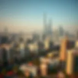 An aerial view showcasing the skyline of Dubai with residential buildings