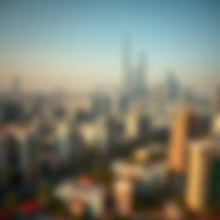 An aerial view showcasing the skyline of Dubai with residential buildings