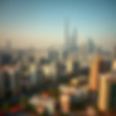 Dubai Skyline Featuring Residential Developments An aerial view showcasing the skyline of Dubai with residential buildings