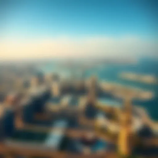 Aerial view showcasing the skyline of Dubai and the horizon of Abu Dhabi