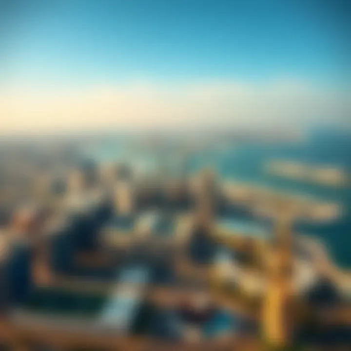 Aerial view showcasing the skyline of Dubai and the horizon of Abu Dhabi