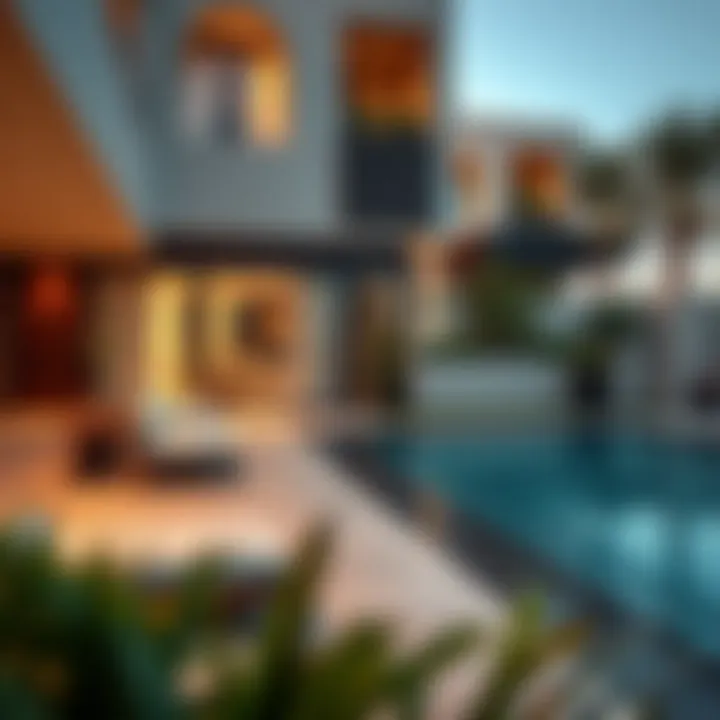 Elegant outdoor amenities featuring a pool and lounge area at an executive residence