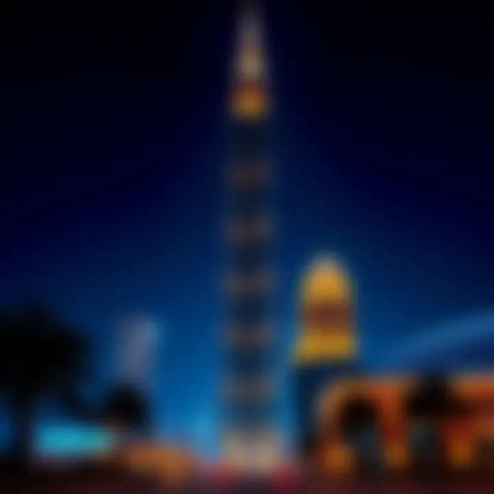 Night illumination of the National Tower showcasing its grandeur