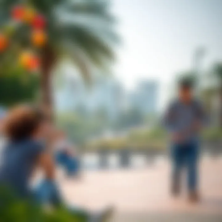 Families enjoying leisure time in a park during a public holiday in Dubai