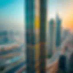 Aerial view showcasing the stunning architecture of Tiffany Towers against the Dubai skyline