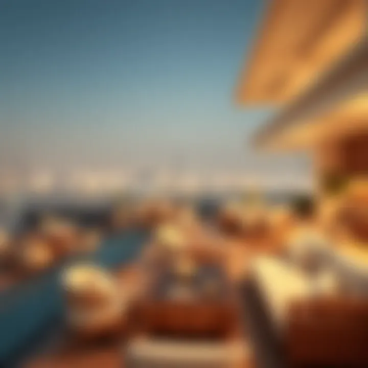 Elegant rooftop terrace of Tiffany Towers with views over the Dubai cityscape