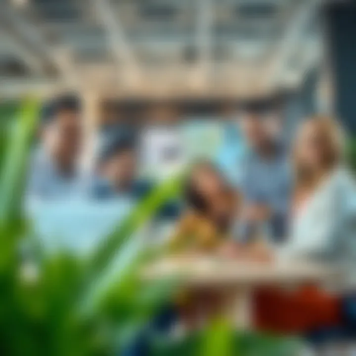 Collaboration in a Dynamic Work Environment A group of diverse professionals working together in a modern office