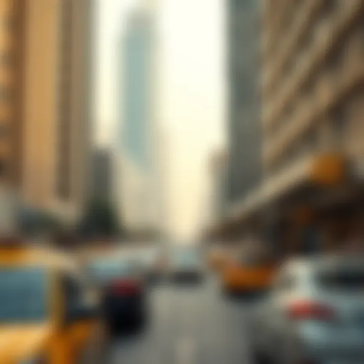 A busy street in Dubai with taxis and urban infrastructure