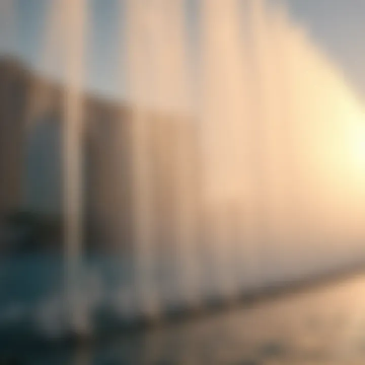 Close-up of water jets during a Dubai Fountain performance