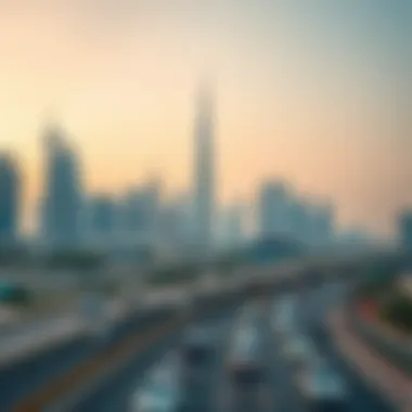 Dubai skyline with busy road