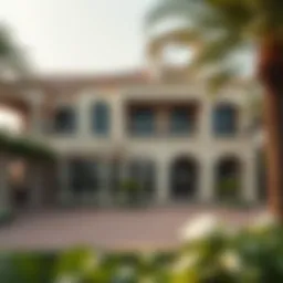 Luxurious villa exterior with lush landscaping