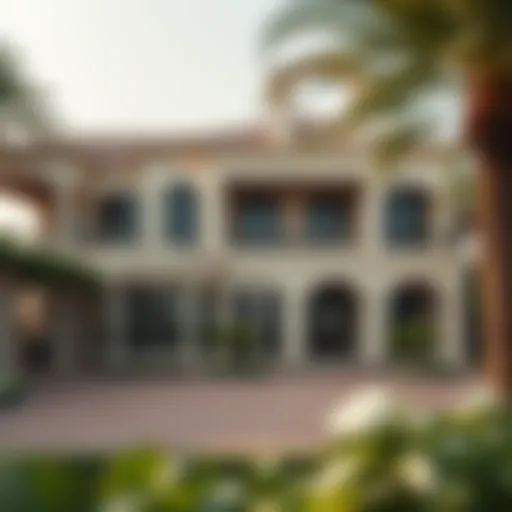 Luxurious villa exterior with lush landscaping